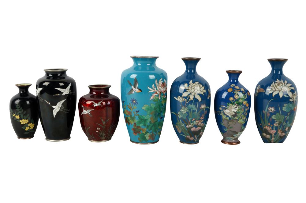 Appraisal: GROUP OF JAPANESE CLOISONNE VASEScomprising seven pieces the tallest inches