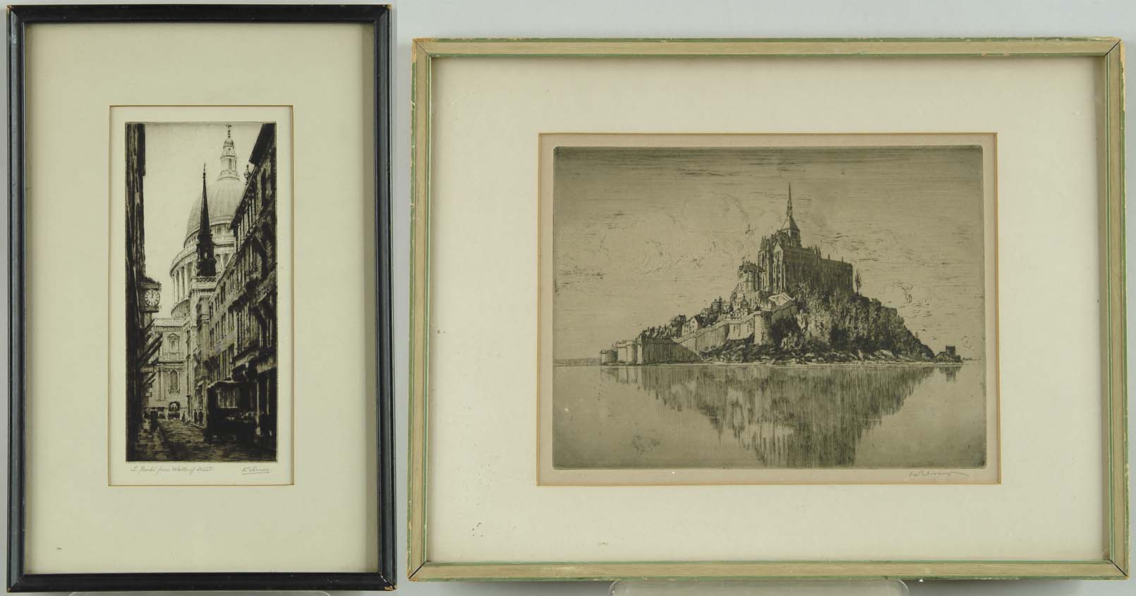 Appraisal: PAIR OF SIGNED ENGRAVINGS St Paul s from Walting St