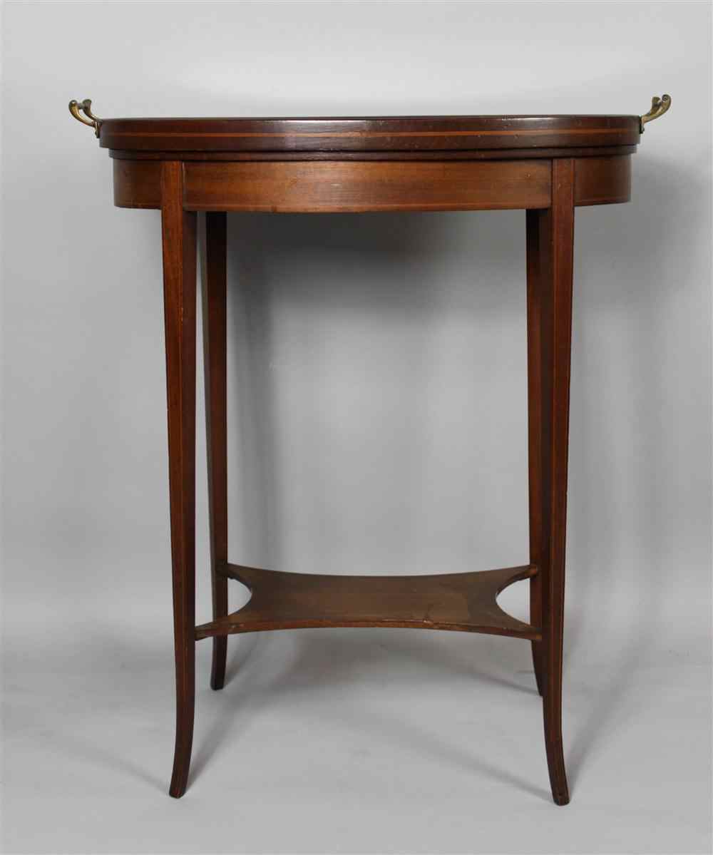 Appraisal: GEORGE III STYLE INLAID MAHOGANY OVAL BUTLER'S TRAY ON STAND