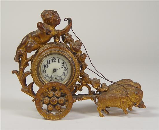 Appraisal: Cherub Brass Clock with Buffalo Porcelain dial clock in brass