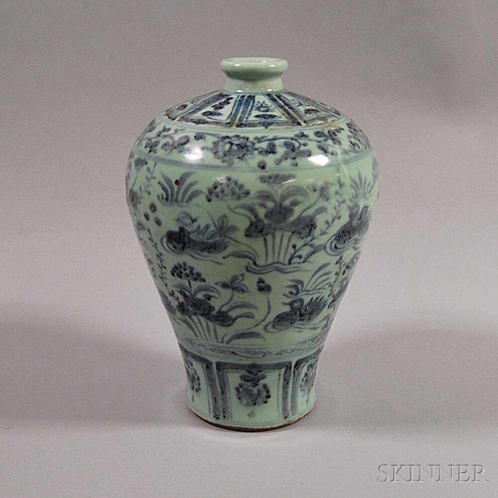 Appraisal: Chinese Blue and White Vase meiping form decorated with ducks