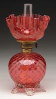 Appraisal: RARE CRANBERRY DIAMOND PATTERN MINI LAMP H - Cranberry glass