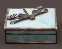 Appraisal: Decorative Dragonfly Box Decorative blue glass box features an applied