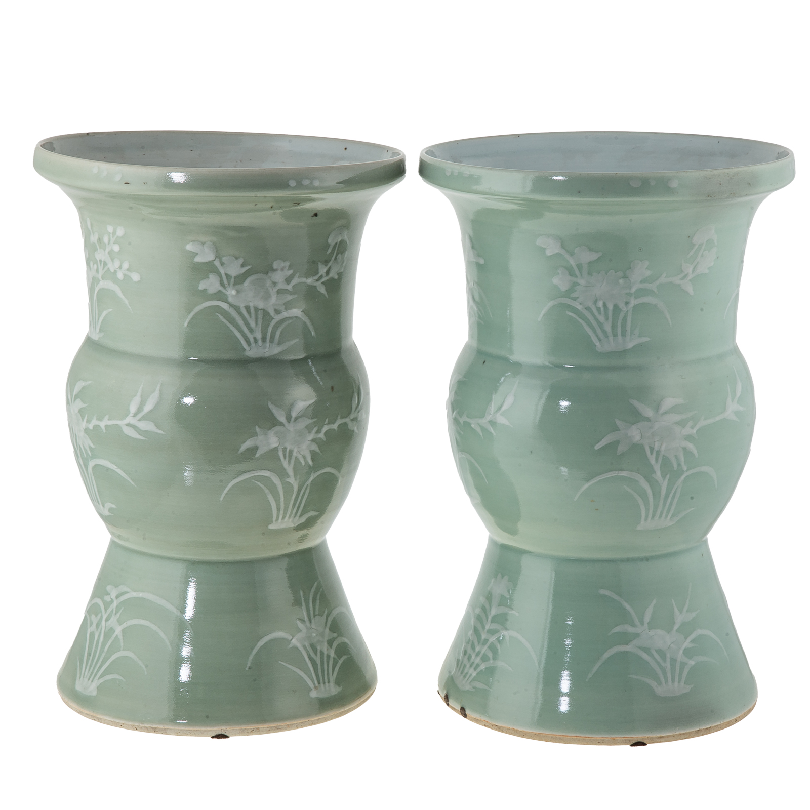 Appraisal: PAIR CHINESE EXPORT CELADON KU FORM VASES Circa - green