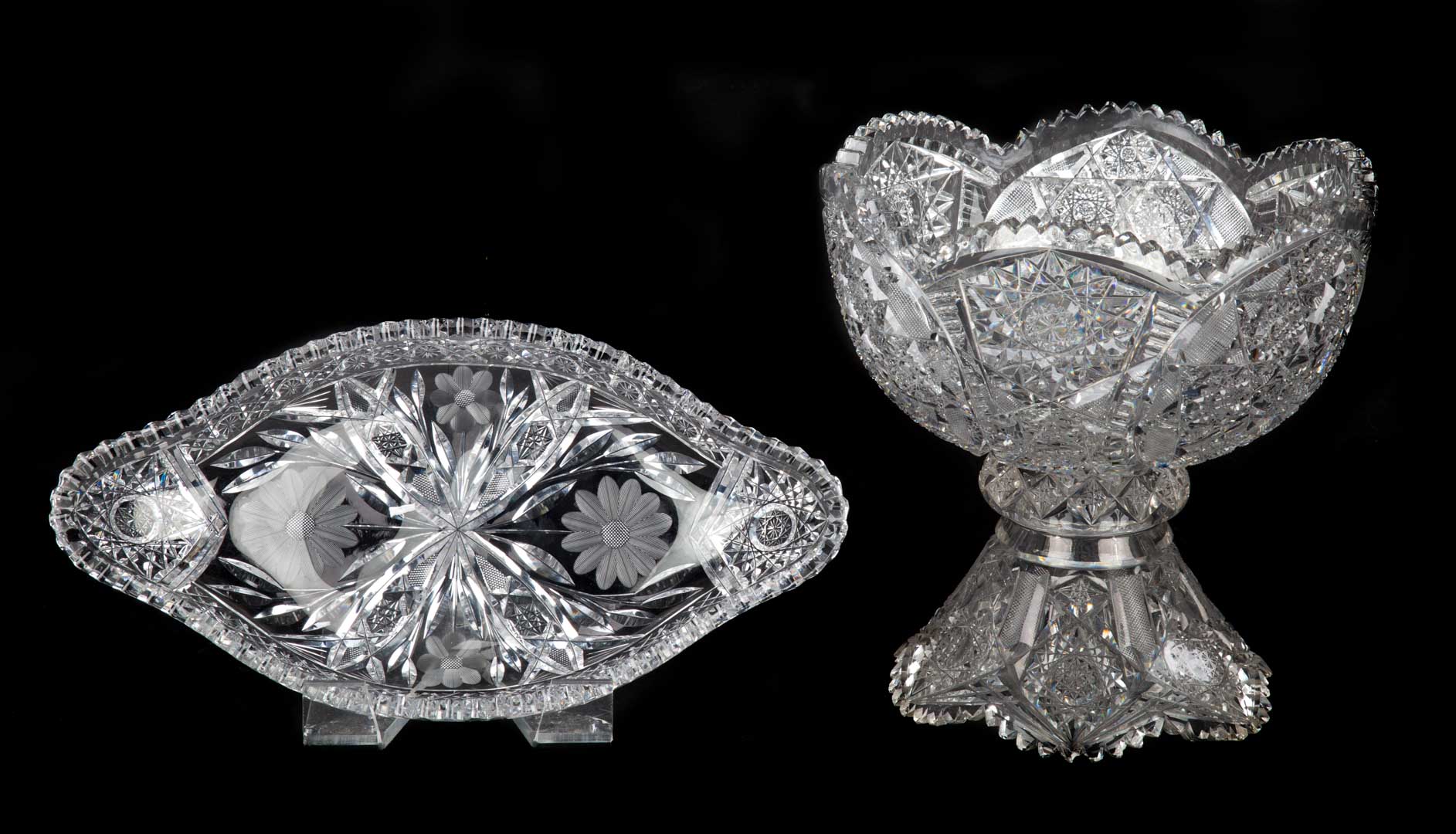 Appraisal: American cut glass pedestal bowl and celery dish two-part Brilliant