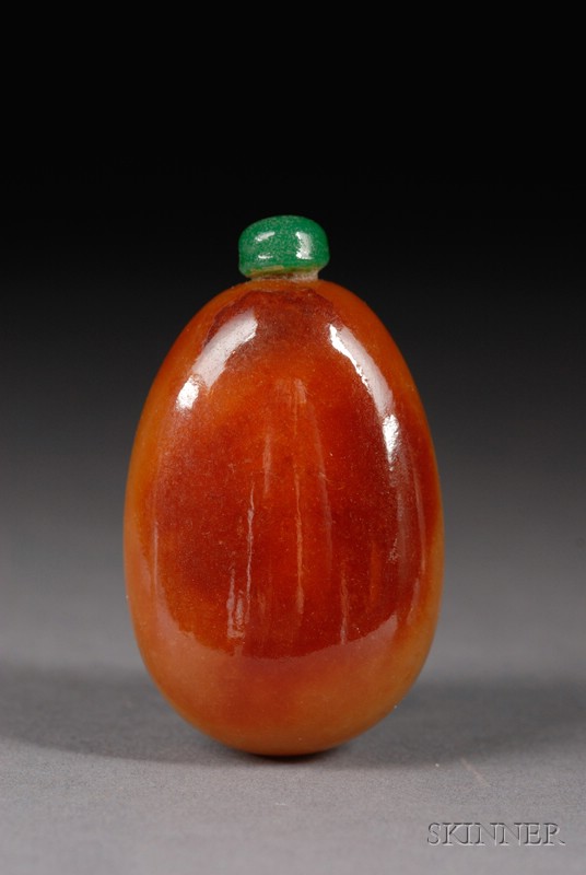 Appraisal: Jade Snuff Bottle th century pebble form celadon color with