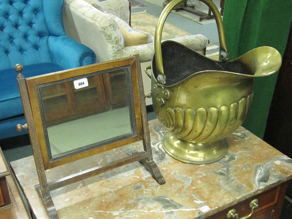 Appraisal: Lot comprising toilet mirror and a brass coal helmet