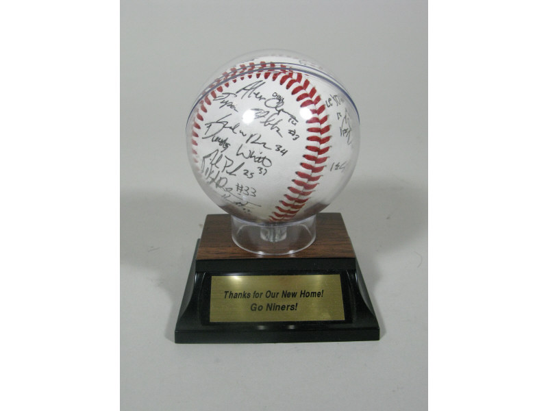 Appraisal: Autographed Niners UNC-C Baseball With Plaque Thanks for our new