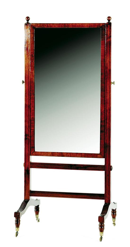 Appraisal: Regency inlaid mahogany cheval mirror early th century rectangular frame