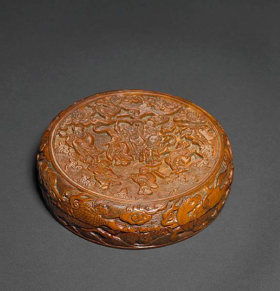 Appraisal: A carved boxwood incense container th Century Of circular form