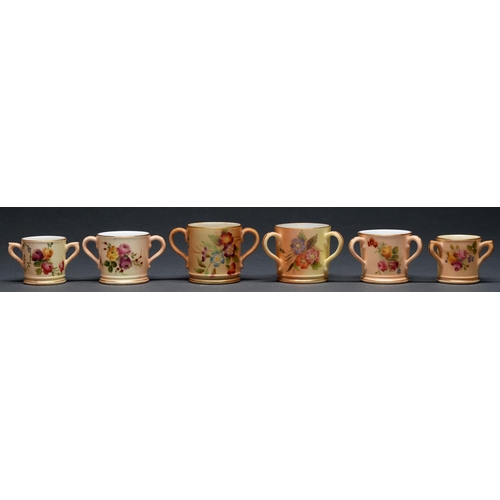 Appraisal: Six Royal Worcester miniature loving cups and tygs late th