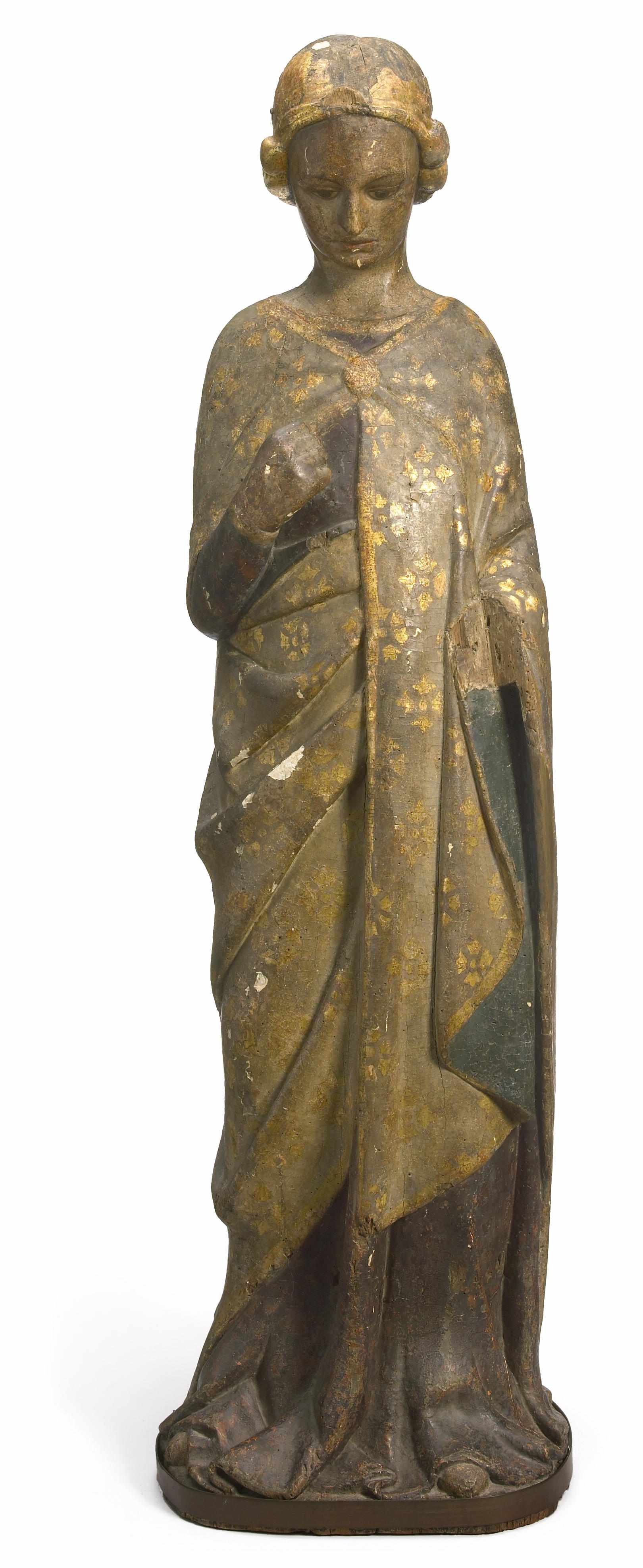 Appraisal: An Italian parcel gilt and polychrome decorated carved wood figure