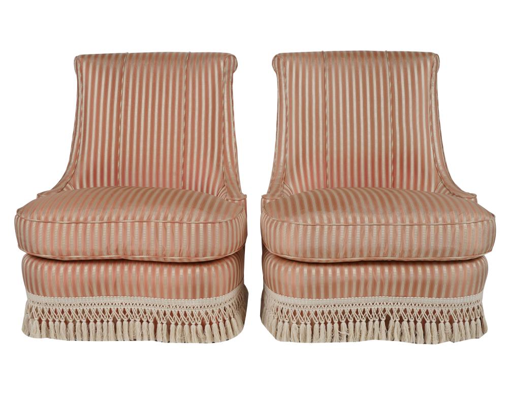 Appraisal: PAIR OF FULLY UPHOLSTERED CHAIRSmanufacturer unknown each with pink and