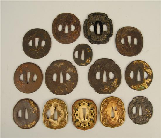 Appraisal: COLLECTION OF FOURTEEN JAPANESE MIXED METAL INLAID IRON TSUBA height