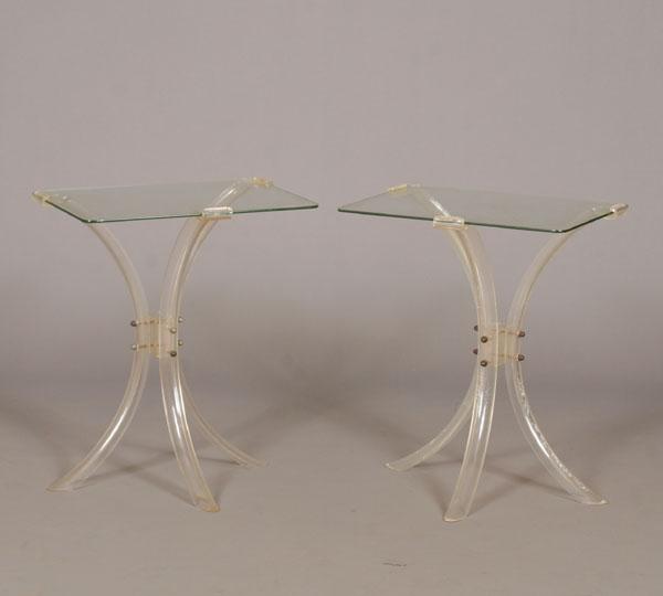 Appraisal: Art Deco lucite and glass end tables H