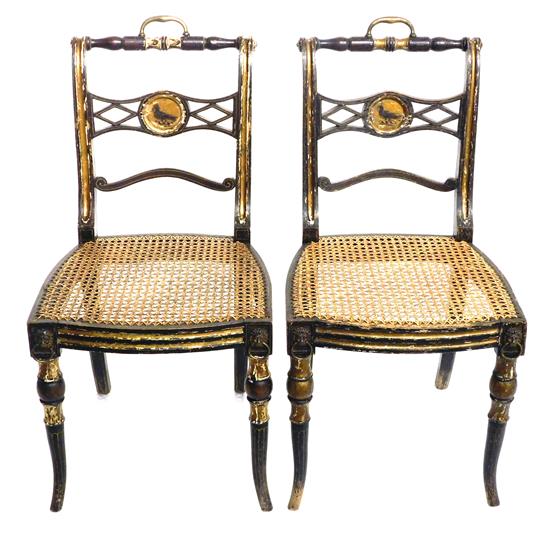 Appraisal: Pair of early Continental side chairs with remnants of painted