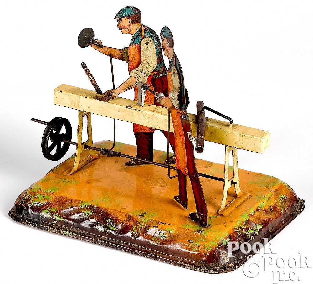 Appraisal: Bing wood worker steam toy accessory Bing lithographed tin wood