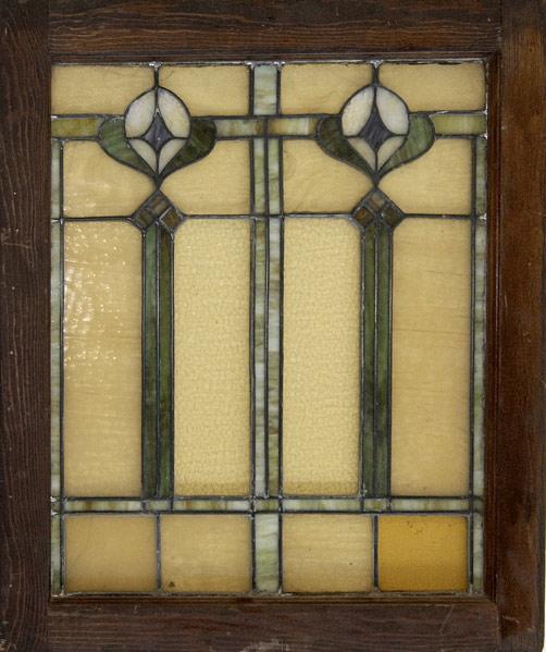 Appraisal: PRAIRIE SCHOOL Stained glass window with stylized floral decoration in