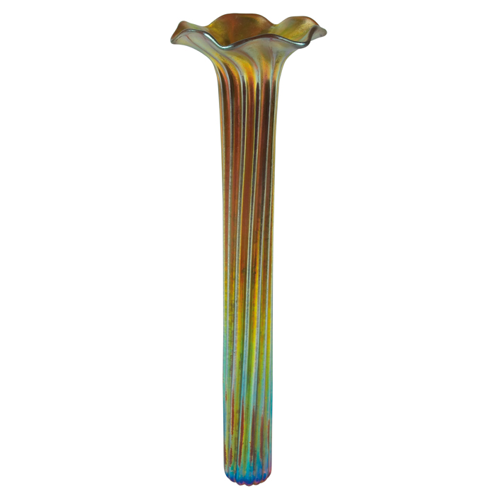 Appraisal: L C Tiffany bud vase floriform with vertical ribs in