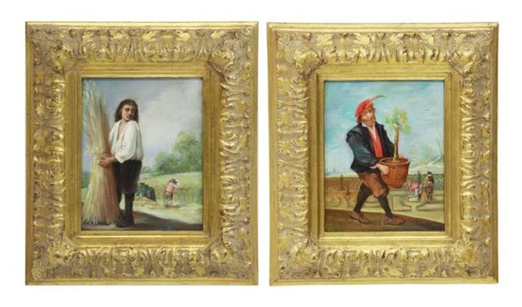 Appraisal: lot of Framed oil on canvas paintings Allegory of the