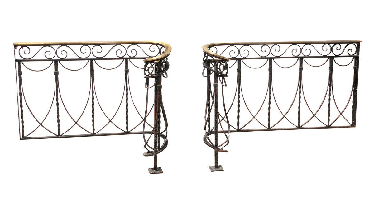 Appraisal: PAIR 'S BRASS AND WROUGHT IRON STAIR RAILINGS One ''l