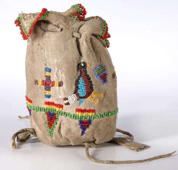 Appraisal: AN PICTORIAL BEADED POUCH ATTRIBUTED EASTERN SIOUXThe circa draw string