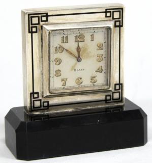 Appraisal: Art Deco Silver Traveling Desk Clock The squared body with