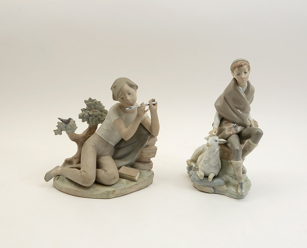 Appraisal: LLADRO PORCELAIN FIGURINES pieces total to include ''Student Flute Player''