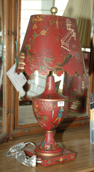 Appraisal: A PAIR OF RED LACQUERED METAL TABLE LAMPS Each in