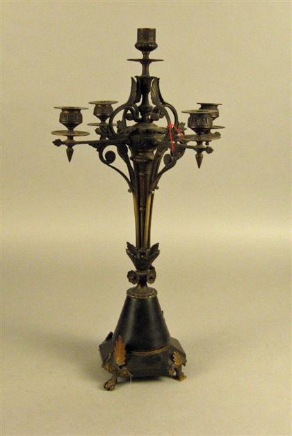 Appraisal: Victorian slate -light candelabra th century Styled with highly detailed