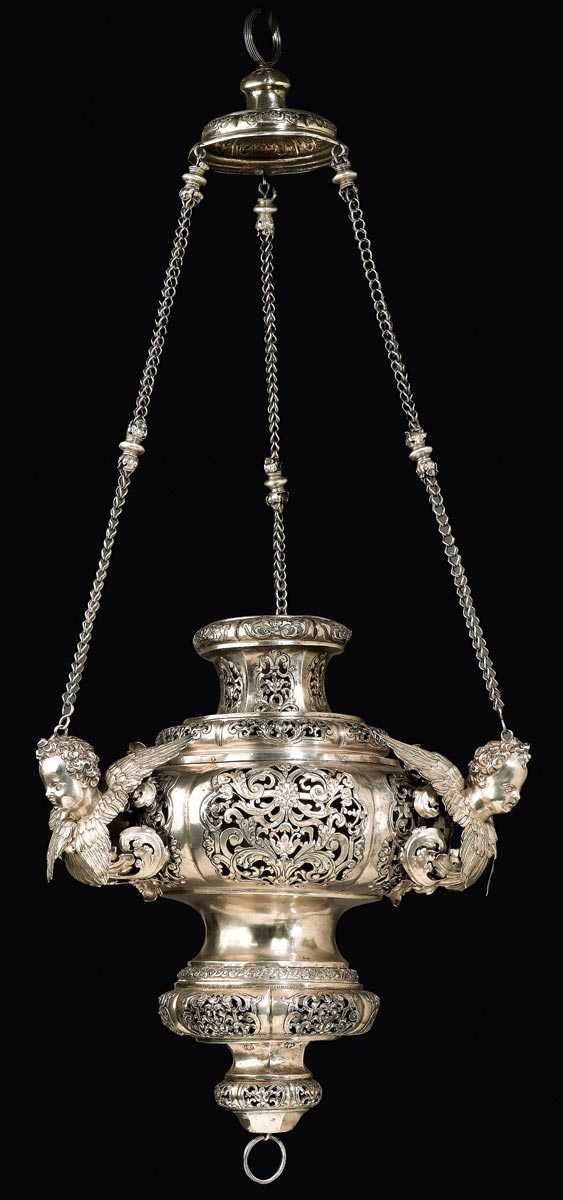 Appraisal: SANCTUARY LAMP Augsburg - Maker's mark Abraham IV Drentwett H