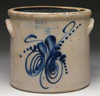 Appraisal: TWO GALLON NORTON BLUE DECORATED CROCK Signed Frank B Norton