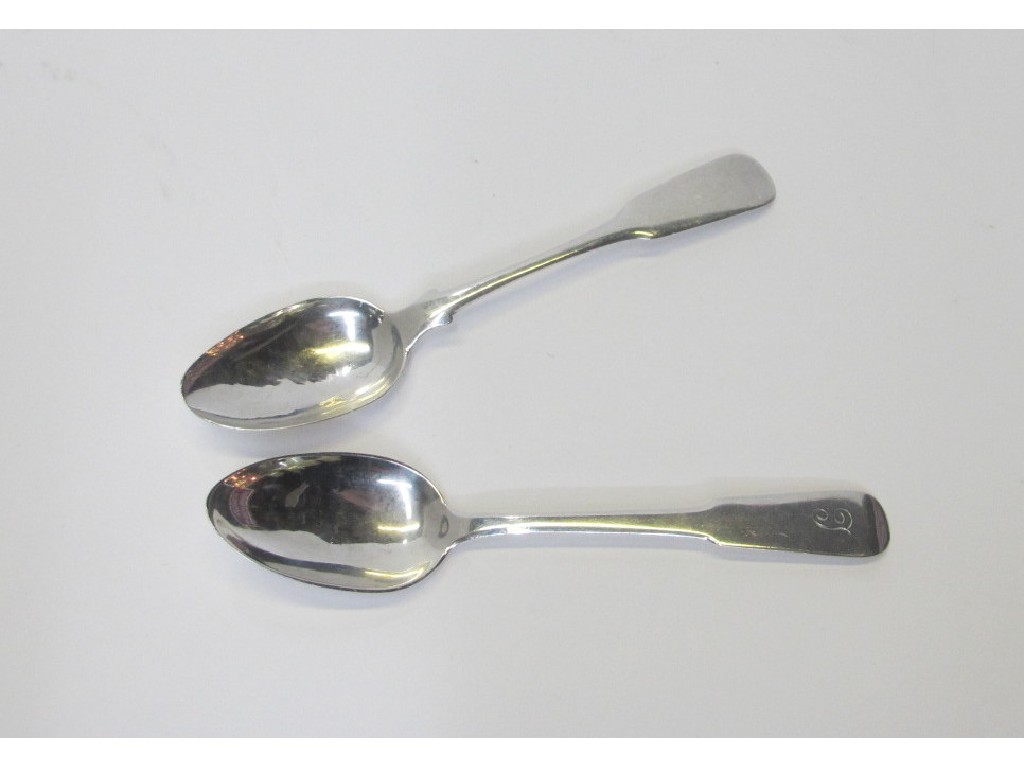 Appraisal: Two early th Century provincial silver fiddle pattern teaspoons by