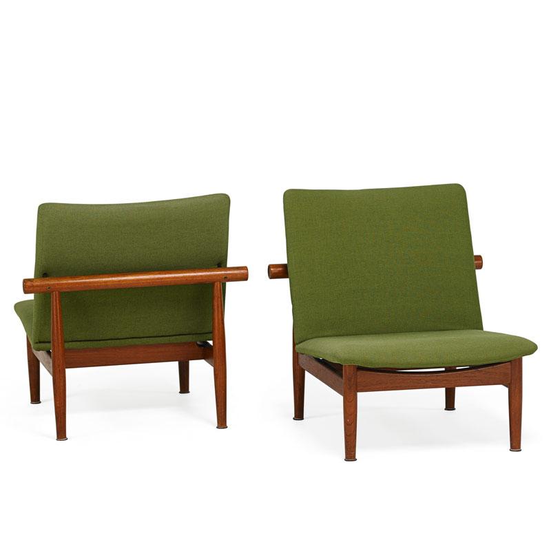 Appraisal: FINN JUHL Pair of lounge chairs Condition Report Some darkened