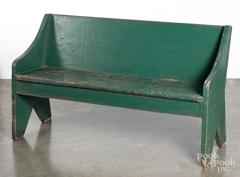 Appraisal: Green painted hard pine bench late th c Green painted