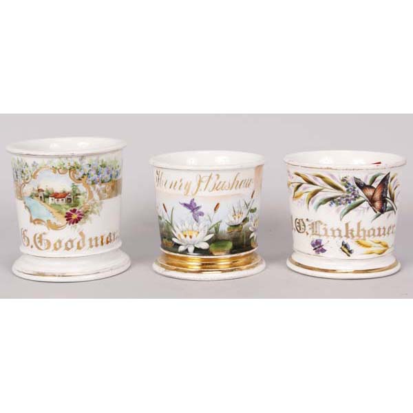 Appraisal: Three floral butterfly naturalist occupational mugs lepidopterist