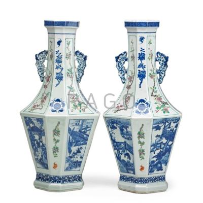 Appraisal: PAIR OF BLUE AND WHITE PORCELAIN CHINESE VASES Octagonal form