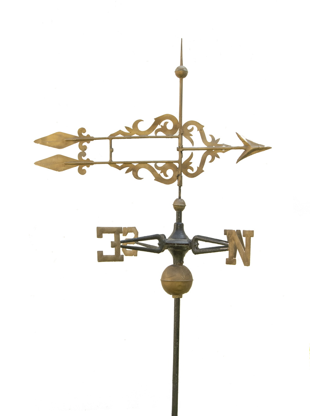 Appraisal: BANNER WEATHERVANE WITH DIRECTIONALS Circa Gilded Sheet Copper and Iron