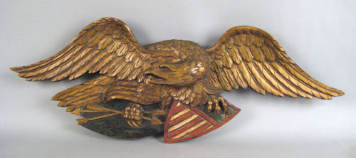 Appraisal: Carved giltwood spread winged eagle plaque ca x