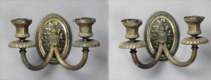 Appraisal: Three Louis XVI-Style Gilt-Metal Two-Light Wall Sconces x in