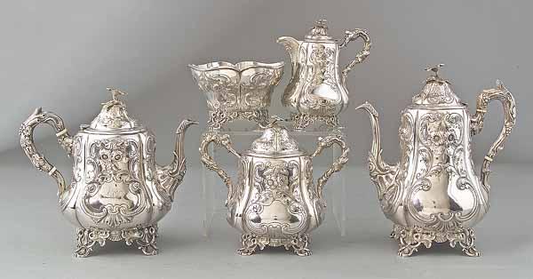 Appraisal: An American Rococo Coin Silver Five-Piece Coffee and Tea Service