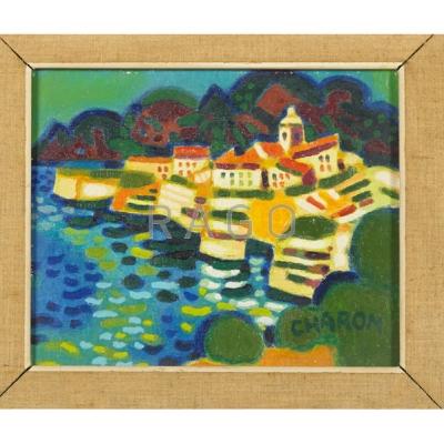 Appraisal: GUY CHARON French b Oil on linen Waterside Village framed