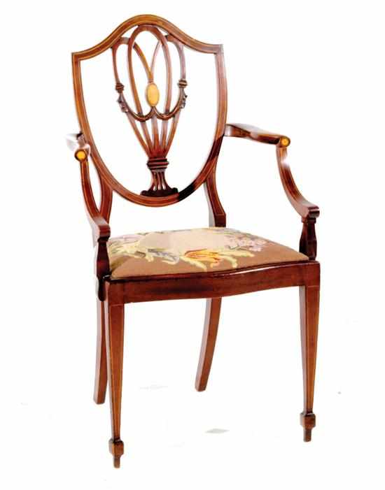 Appraisal: Federal style inlaid mahogany shieldback armchair late th century shieldback