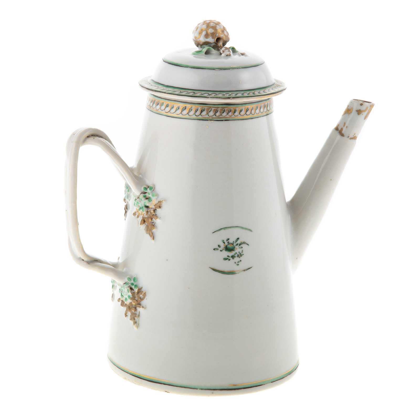 Appraisal: CHINESE EXPORT LIGHTHOUSE COFFEEPOT Circa green floral sprays with gilt