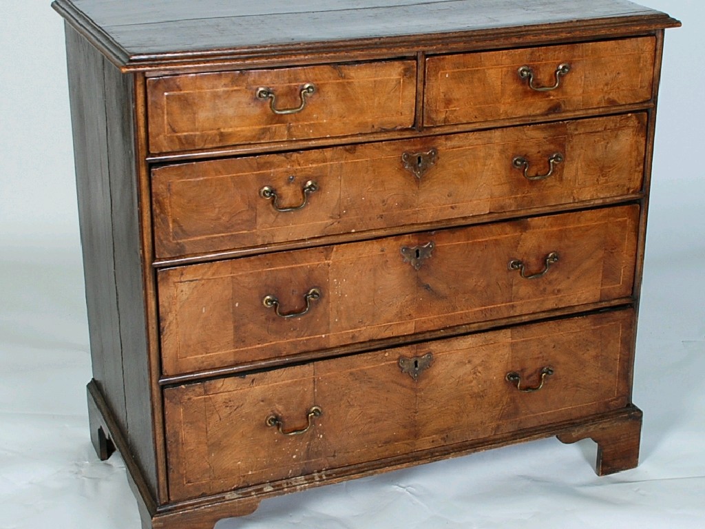 Appraisal: EARLY MID EIGHTEENTH CENTURY OAK AND WALNUT CHEST OF DRAWERS