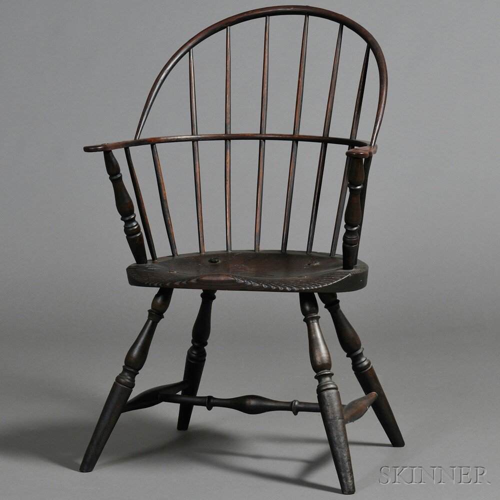 Appraisal: Black-painted Chestnut Maple and Ash Sack-back Windsor Chair southeastern New