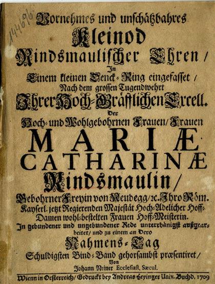 Appraisal: vol wrappers Vornehmes und Unschassbahres Kleinbod Mariae Catharine Rindsmaulin Vienna