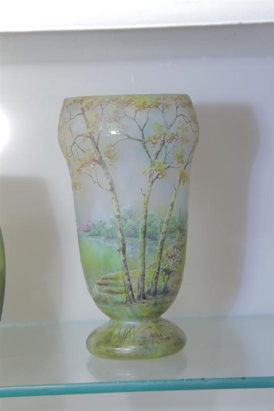 Appraisal: DAUM NANCY CAMEO GLASS VASE Small vase depicting an Autumnal