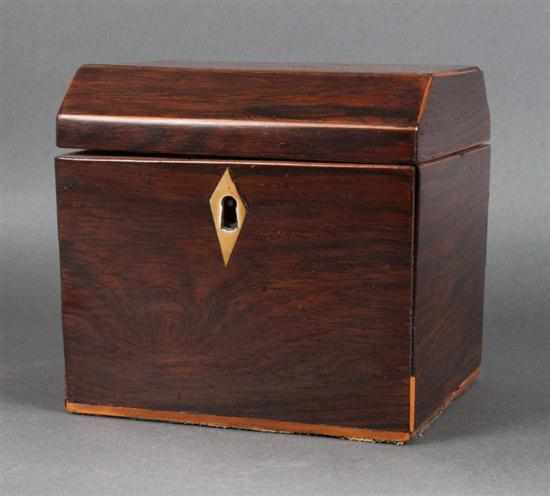 Appraisal: George IV rosewood tea caddy circa ivory kite escutcheon lead