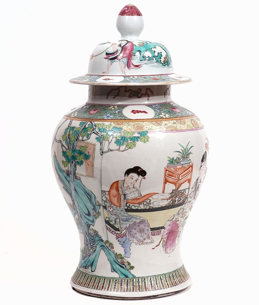 Appraisal: Large Chinese Porcelain Baluster Lidded Urn Large Chinese lidded porcelain